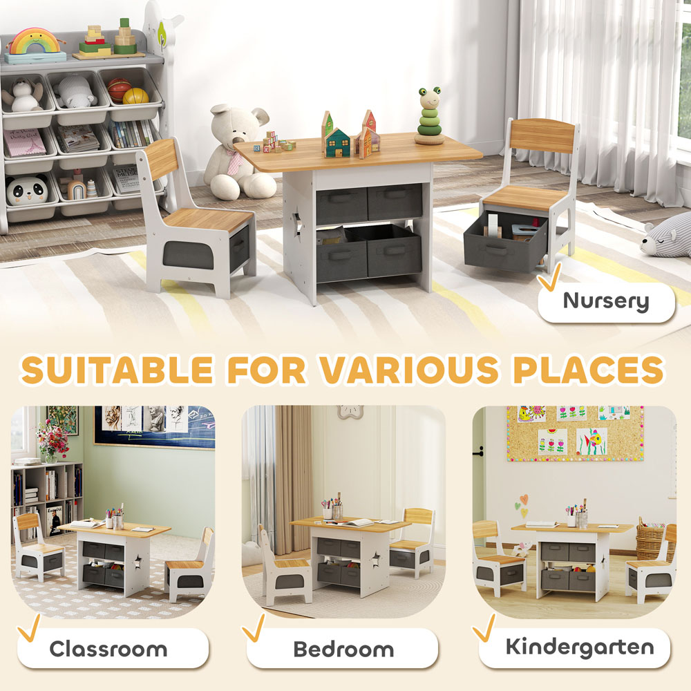 AIYAPLAY Natural Kids Table and Chair Set with 6 Removable Drawers Image 6