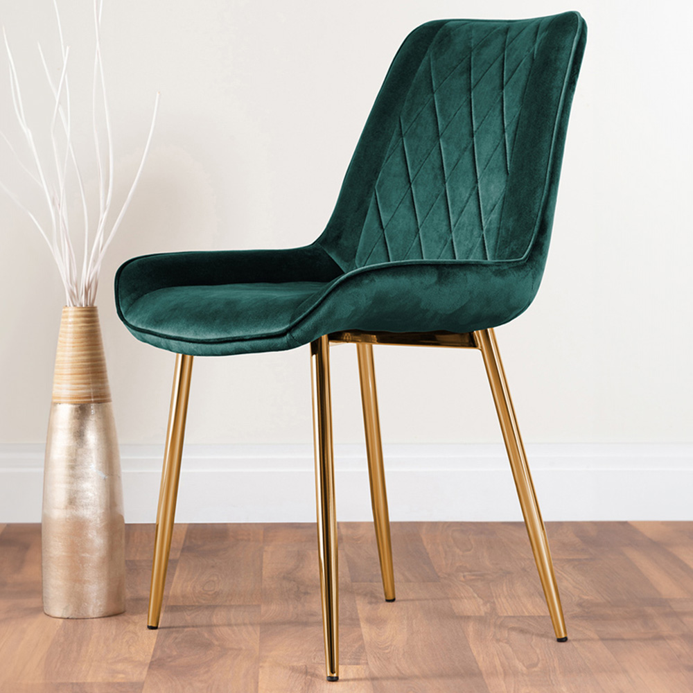 Furniturebox Cesano Set of 2 Green and Gold Velvet Dining Chair Image 1