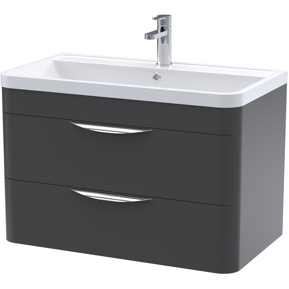 nuie Parade 2 Drawer Soft Black Wall Hung Vanity Unit and 1 Tap Hole Ceramic Basin 800mm Image 1
