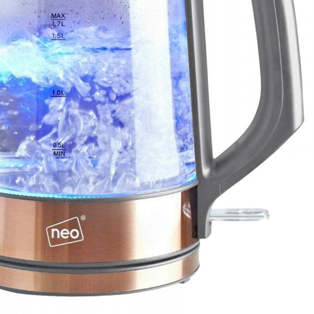 Neo Grey and Copper Cordless Nordic Illuminated Glass Kettle Wilko