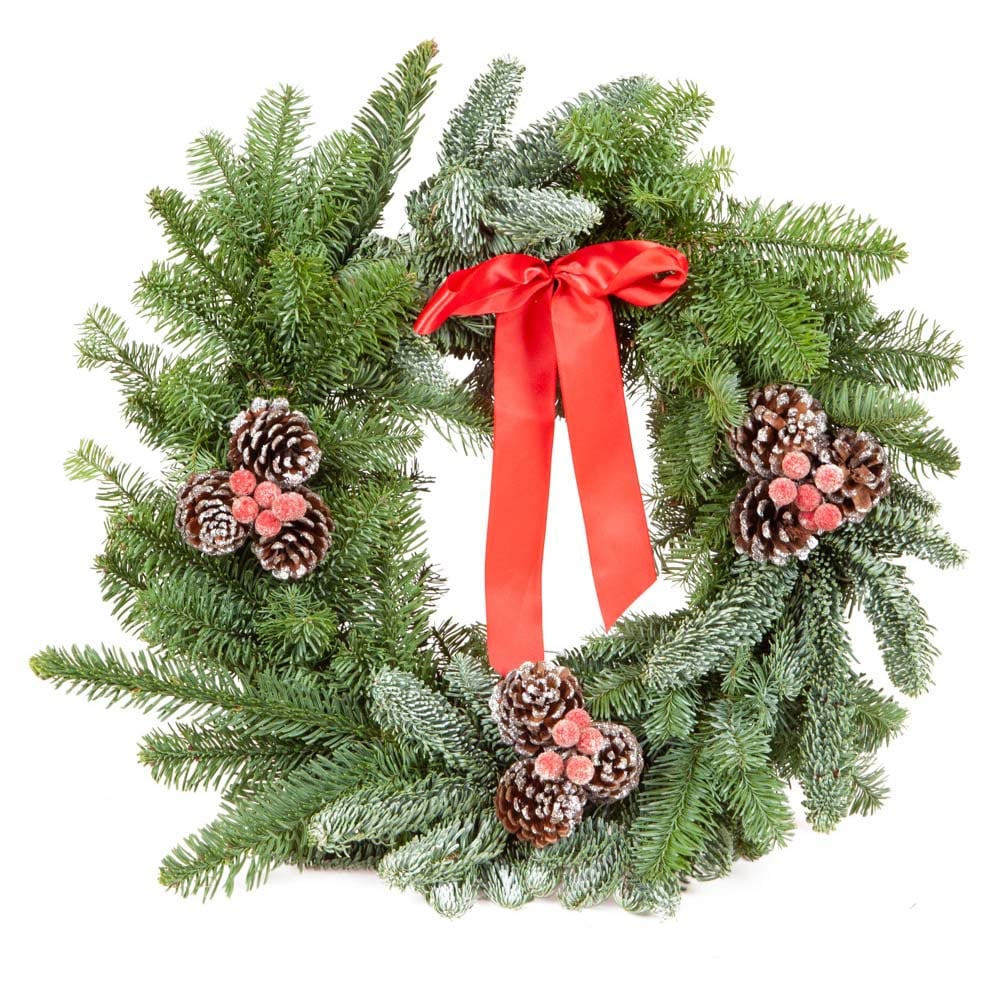 wilko Fresh Christmas Wreath with Frosted Pinecone and Berries 30cm Image 1