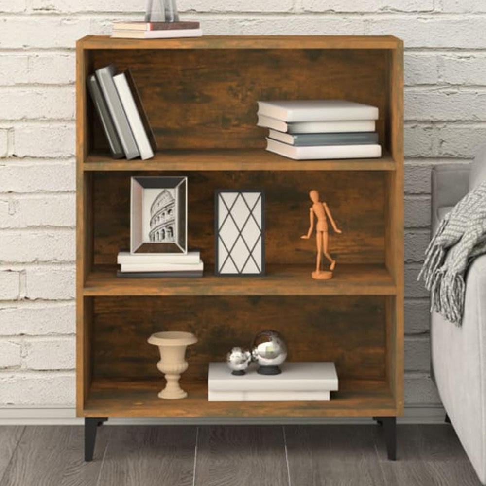 vidaXL 3 Open Shelf Smoked Oak Sideboard Image 1
