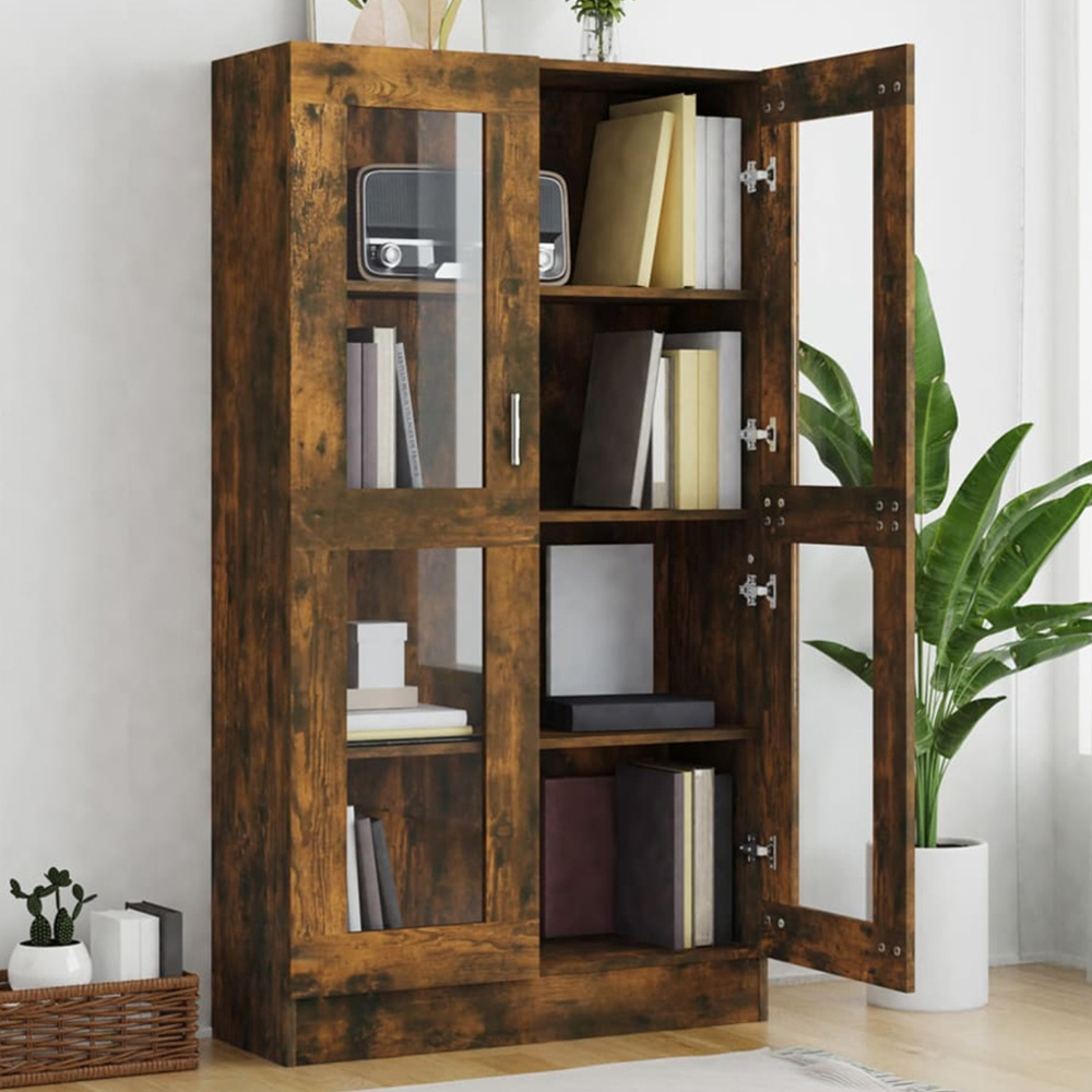 vidaXL 2 Door 4 Shelf Smoked Oak Vitrine Cabinet Image 1