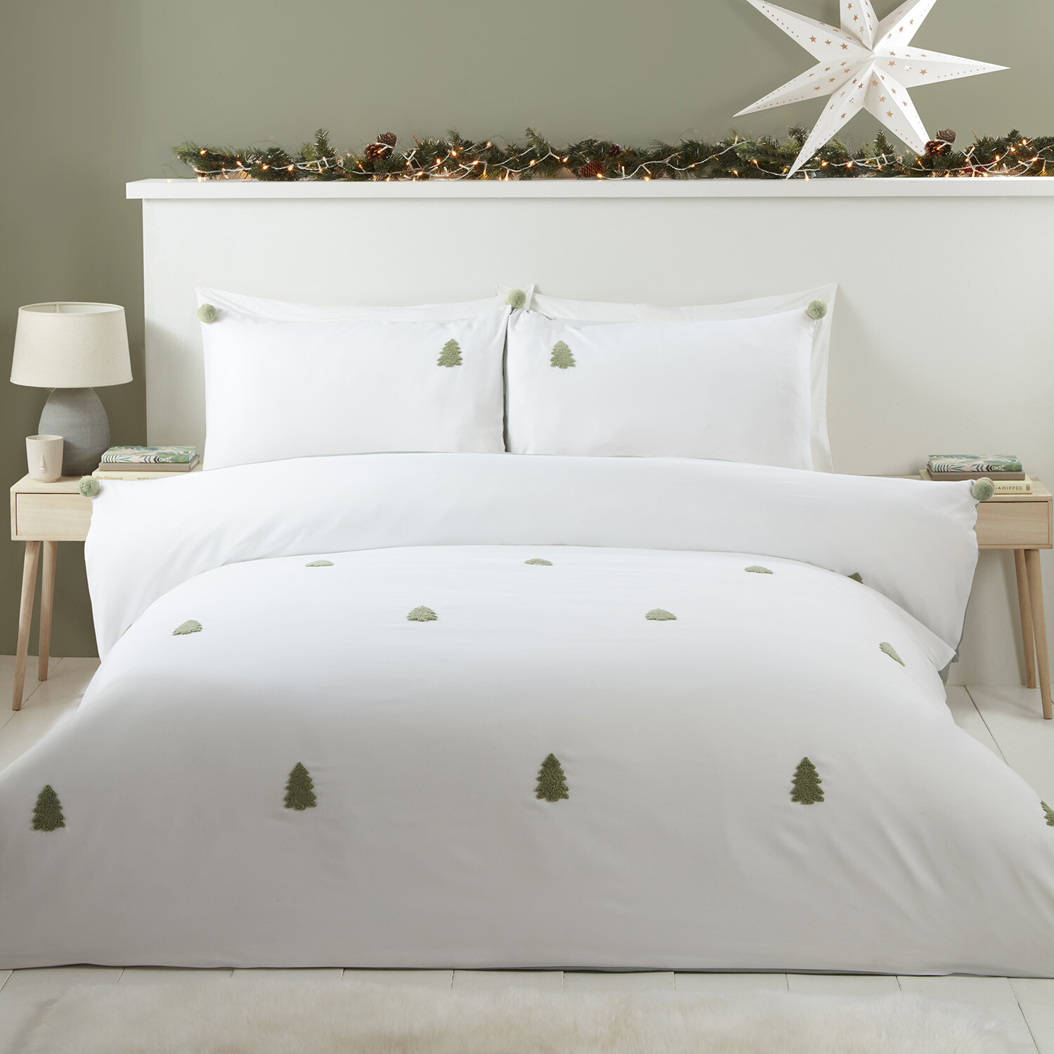 Nordic Trees Duvet Cover and Pillowcase Set - White / King Image 1