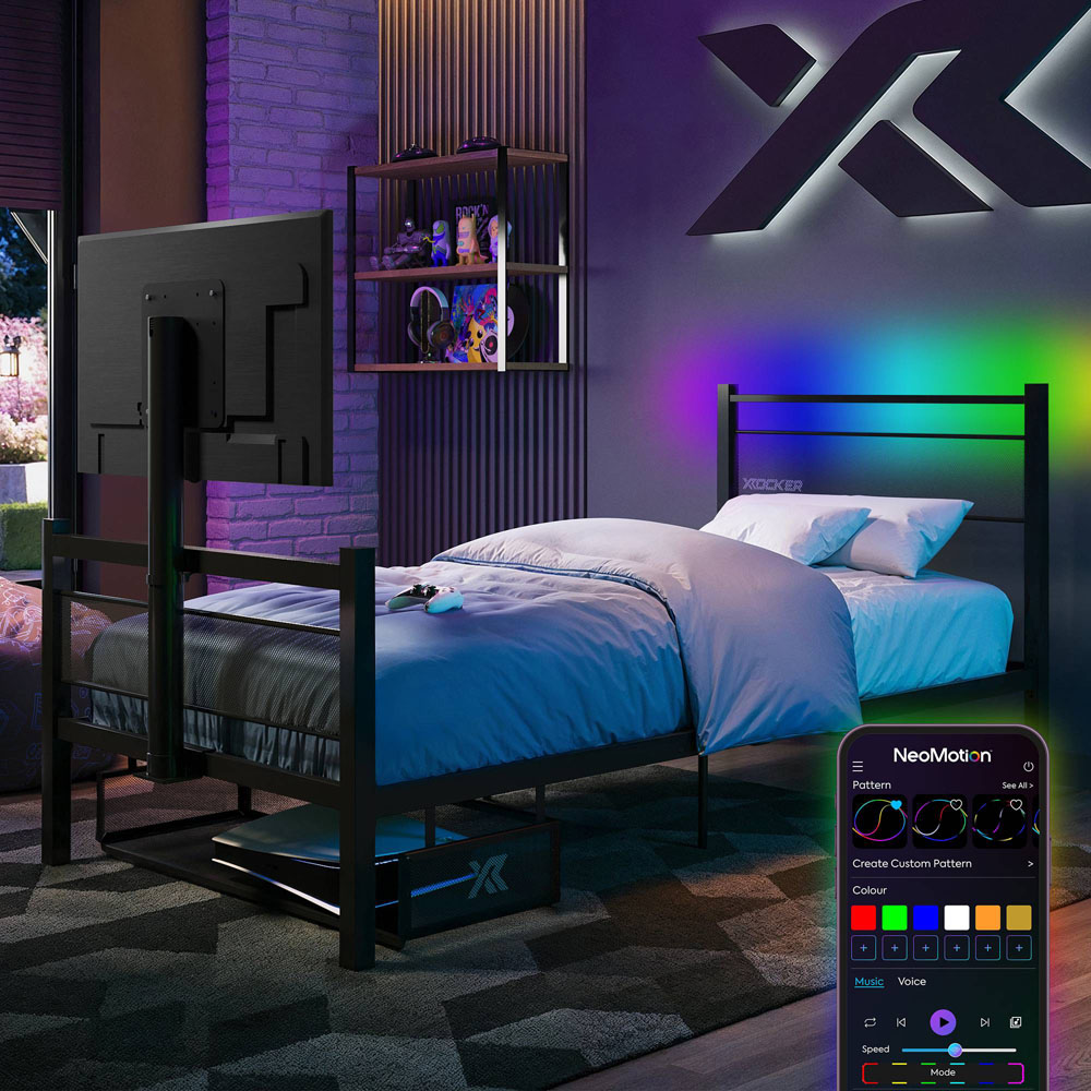 X Rocker Basecamp Single Black TV Gaming Bed with App Controlled RGB LED Light Image 2