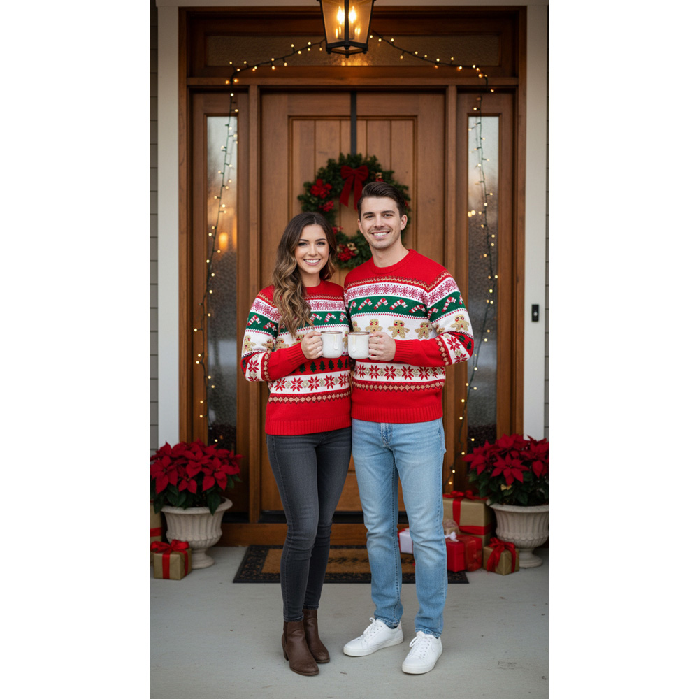 Noel Square Unisex Nordic Gingerbread Crew Neck Christmas Jumper Large Multicolour Image 3