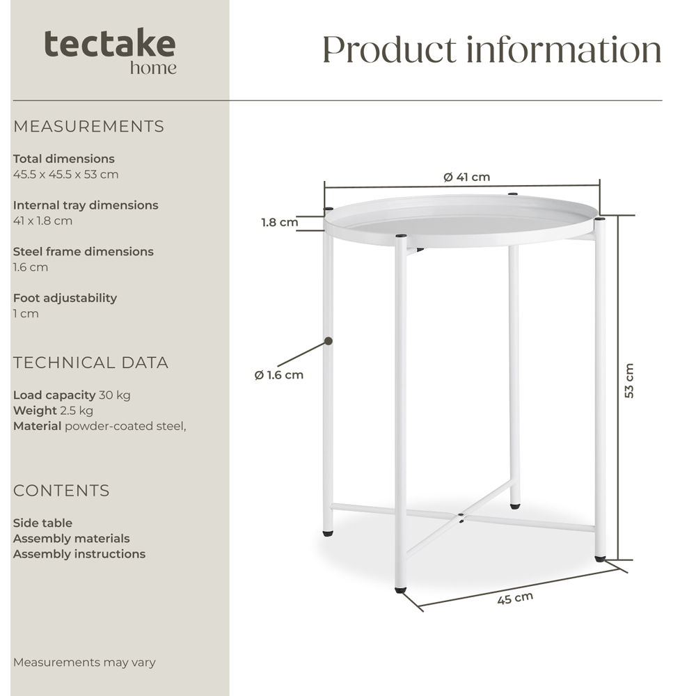 tectake Chester White Round Bedside Table Image 8
