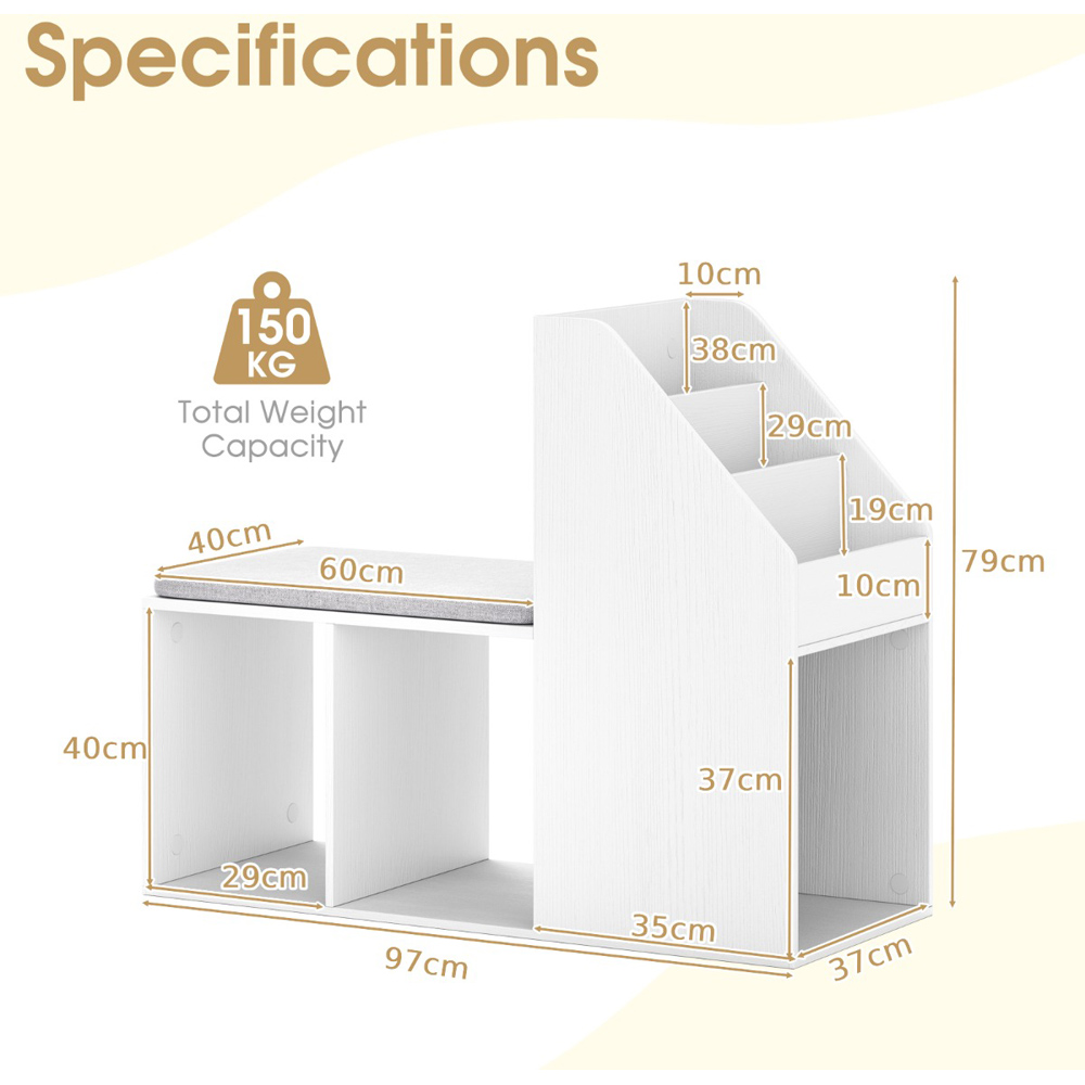 Costway White 3 Tier Shoe Storage Bench with Side Compartments Image 9