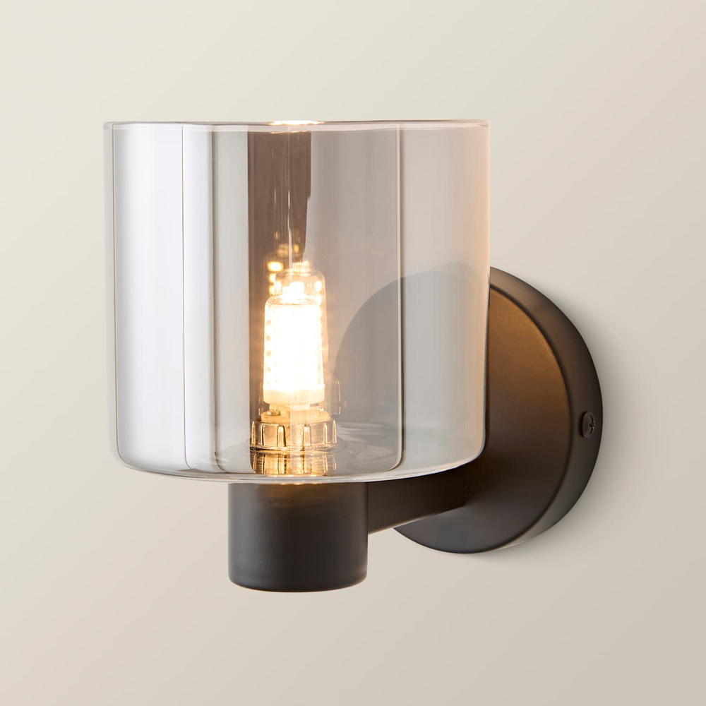 ValueLights Demi Smoked Glass Shade Matte Black Wall Light with Bulb Image 5