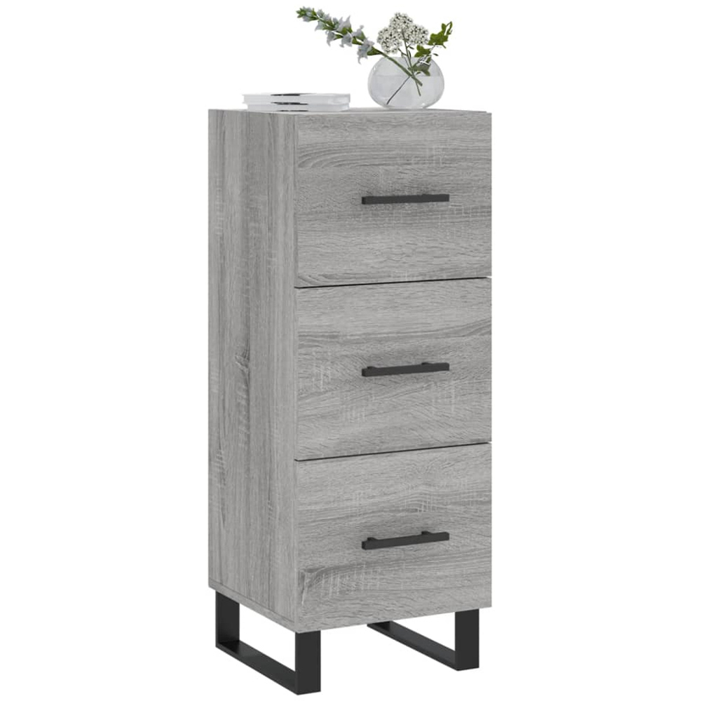 vidaXL 3 Drawer Grey Sonoma Wooden Sideboard Image 3