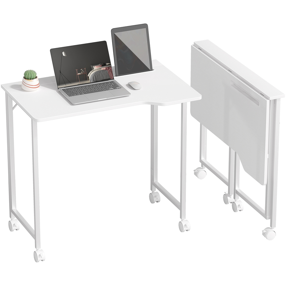 Portland Foldable Small Writing Desk with Wheels White Image 2