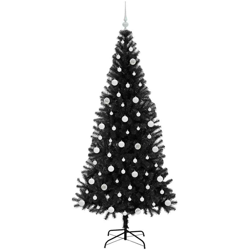 vidaXL Pre-Lit White Baubles Black Artificial Christmas Tree 7ft Image 4