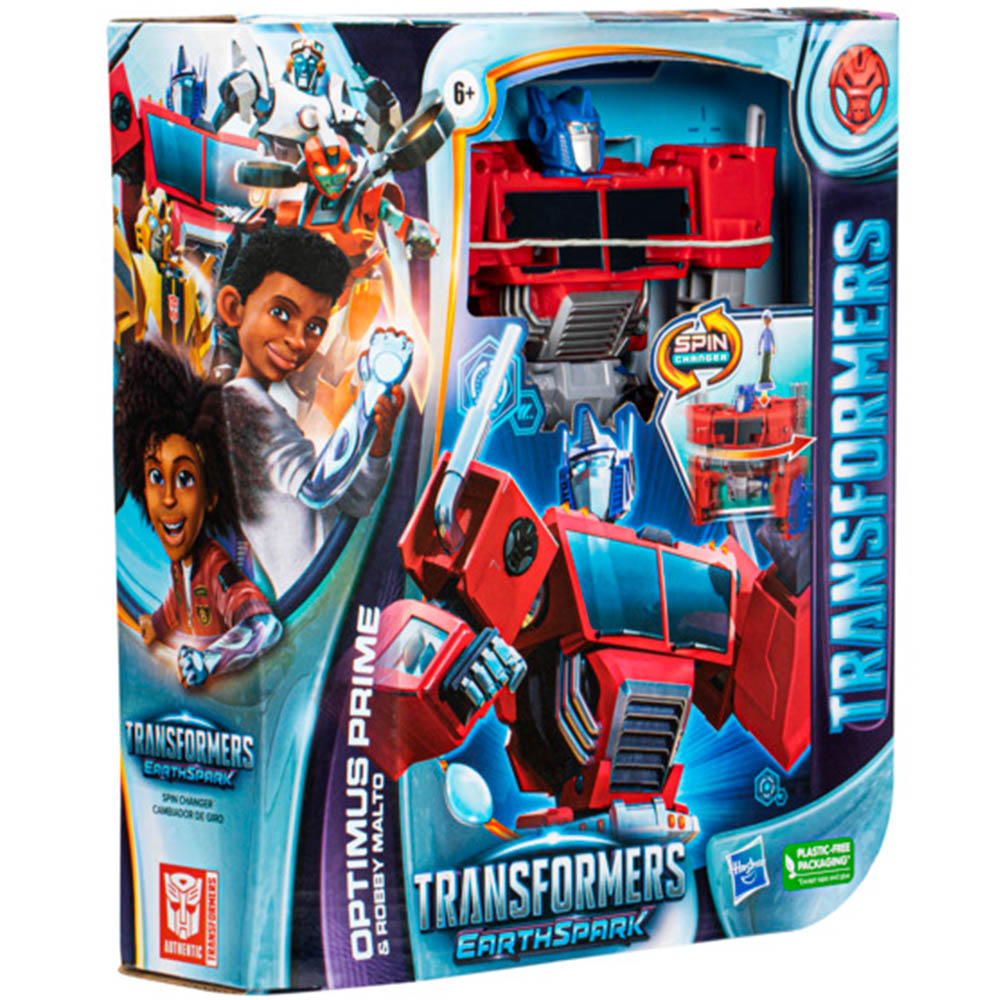 Transformers Earthspark Deluxe Optimus Prime e Robby Malto