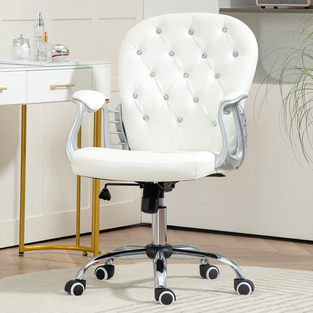 Portland White PU Diamante Padded Swivel Office Chair Image 1