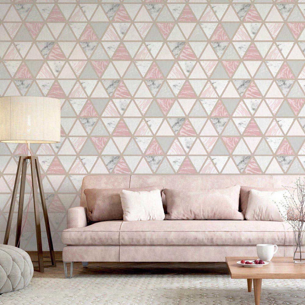 Arthouse Marble Geometric Pink Multicolour Wallpaper Image 8