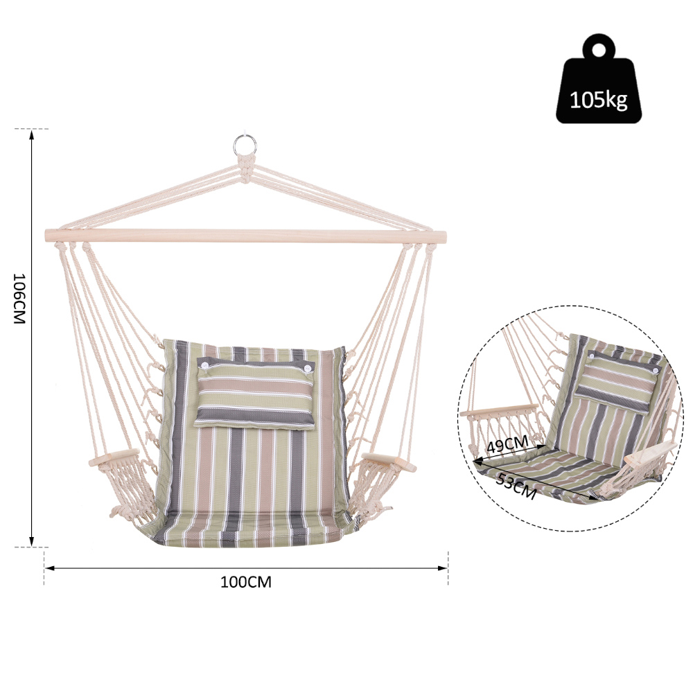 Outsunny Green Stripe Hanging Swing Chair Image 6