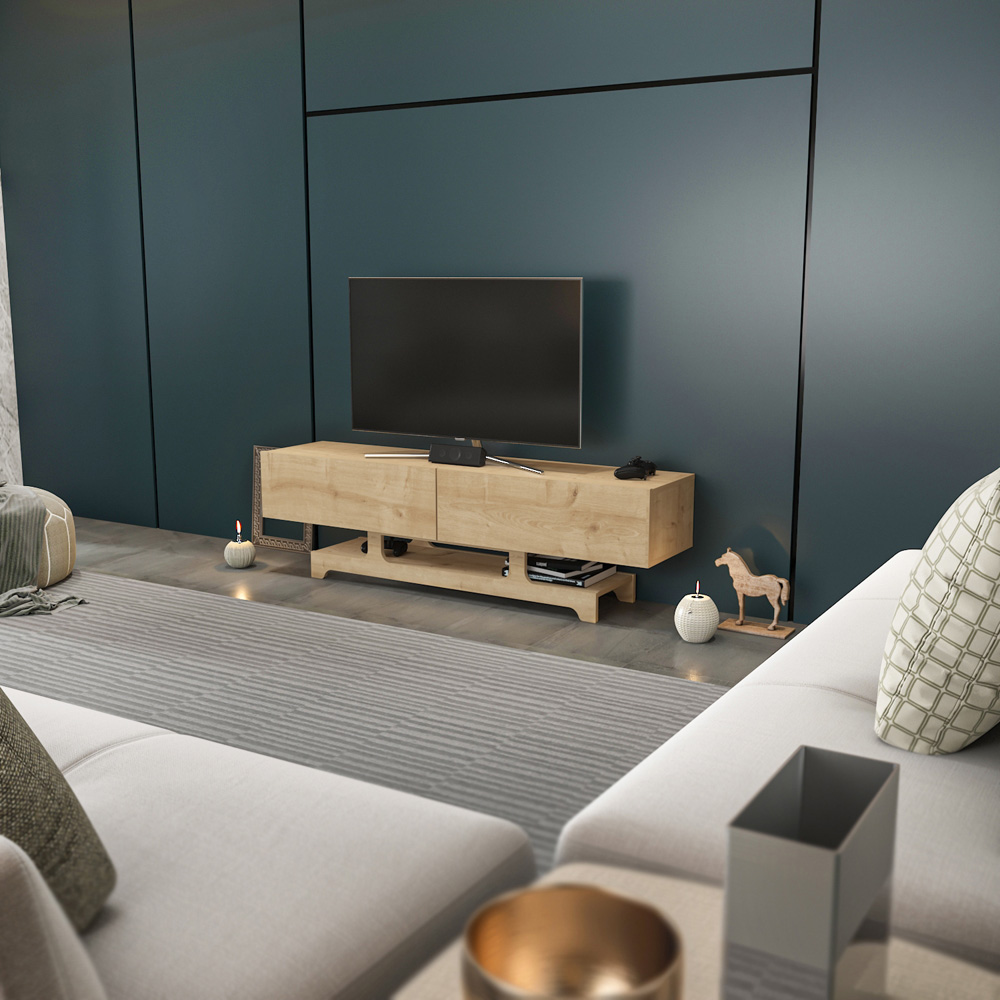 Decorotika Tera 2 Door Single Shelf Oak TV Unit Image 6
