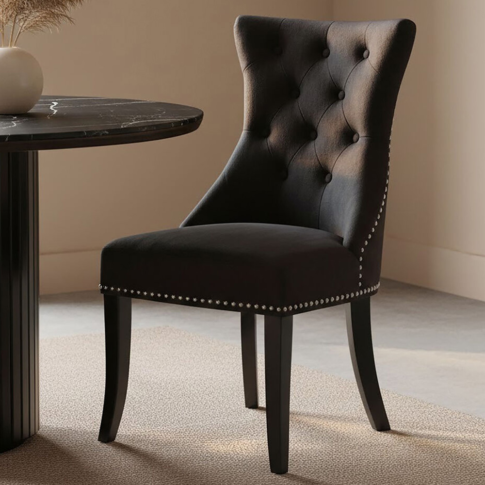 Premier Housewares Regents Park Black Cotton Velvet Dining Chair Image 1
