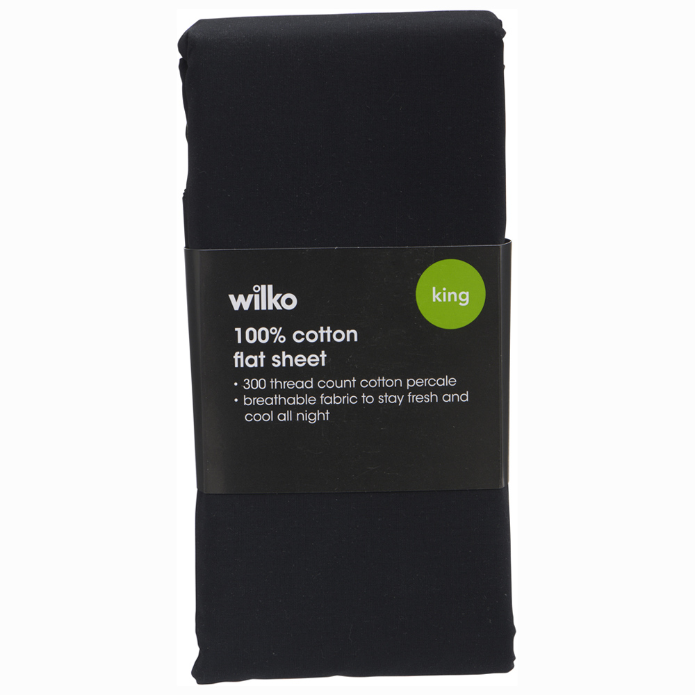 Wilko Best King Black 300 Thread Count Percale Flat Sheet Image 2
