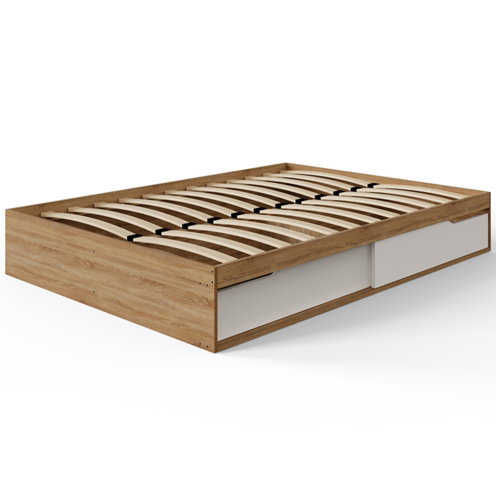 GFW Kai Small Double Oak and White 2 Drawer Platform Storage Bed with Memory Pocket Spring Mattress Image 6