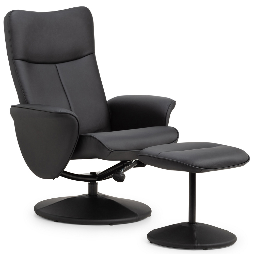 Julian Bowen Lugano Black Faux Leather Recliner Chair with Footrest Image 2