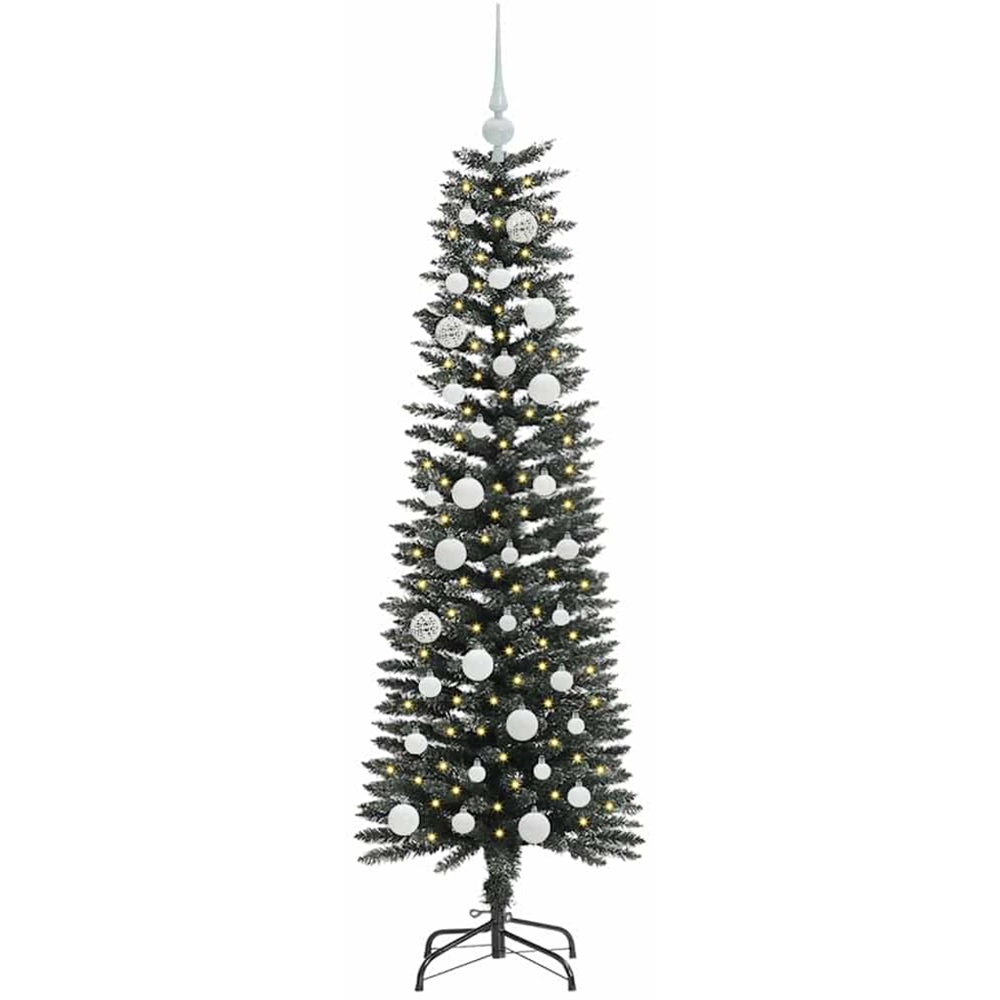 vidaXL Pre-Lit White Baubles Green Artificial Christmas Tree 5ft Image 1
