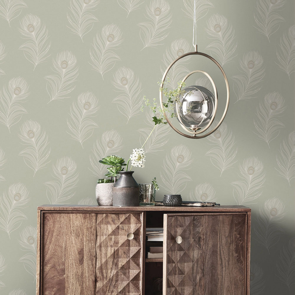 Holden Decor Pavona Sage Vinyl Wallpaper Image 3