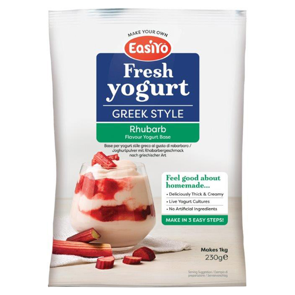EasiYo Greek Style Rhubarb Flavour Yoghurt Base 230g Image 1