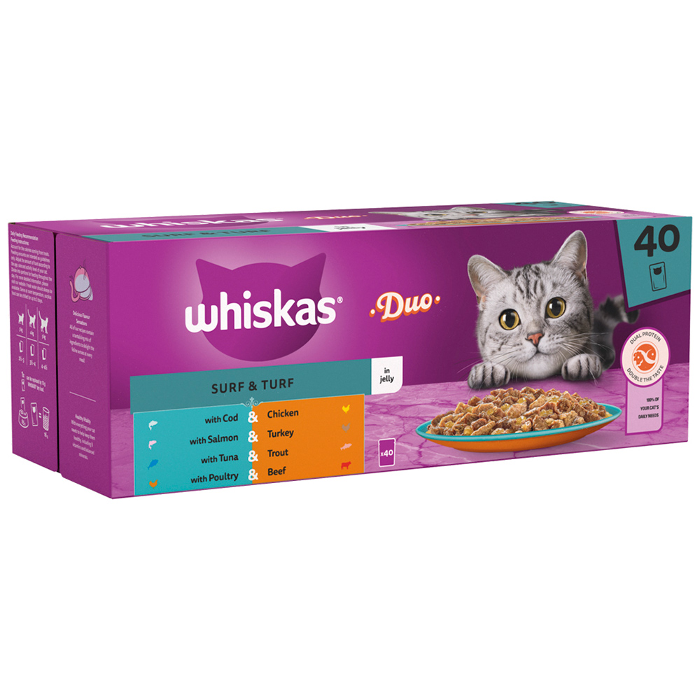 Whiskas Adult Cat Wet Food Pouches Surf and Turf in Jelly 40 x 85g Image 2