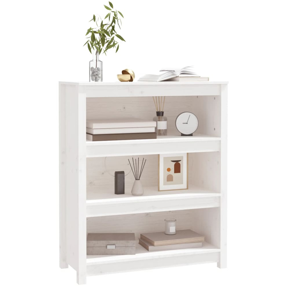 vidaXL 3 Shelf White Solid Pine Wood Bookcase Image 4