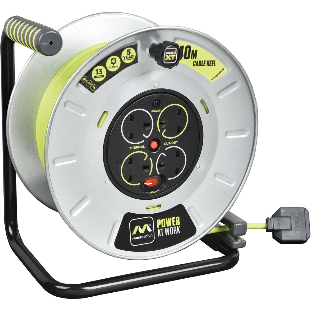 Masterplug 13A 4 Socket Large Metal Open Cable Reel 40m Image 1