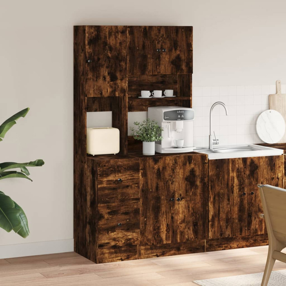 vidaXL 5 Door 2 Drawer 3 Shelf Smoked Oak Kitchen Cabinet Image 8