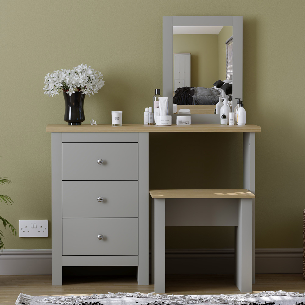 Vida Designs Arlington Grey Dressing Table Set with Mirror Image 6