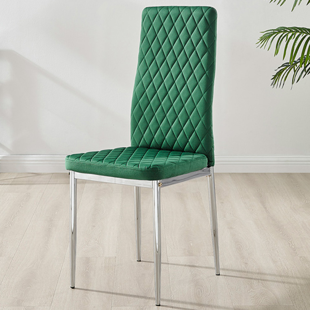 Furniturebox Valera Set of 4 Green and Chrome Velvet Dining Chair Image 1