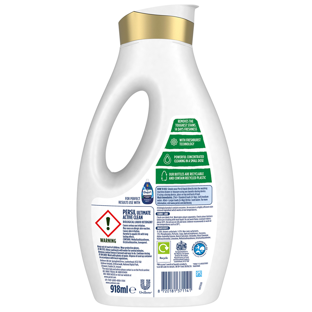 Persil Ultimate Active Clean Laundry Washing Liquid Detergent 34 Washes