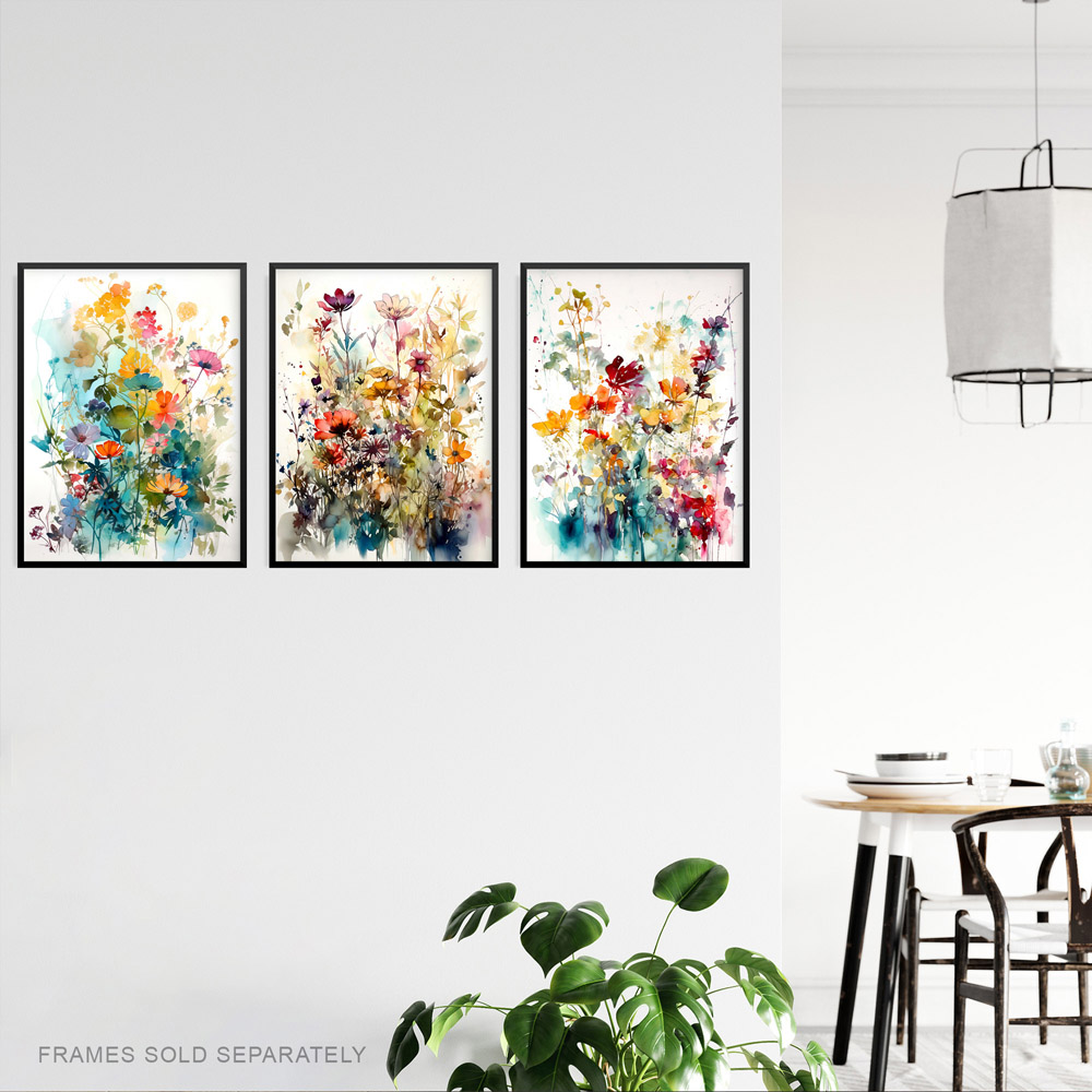 Artery8 Floral Artworks Spring Wildflower Watercolour Wall Art Print 30 x 41cm 3 Pack Image 3