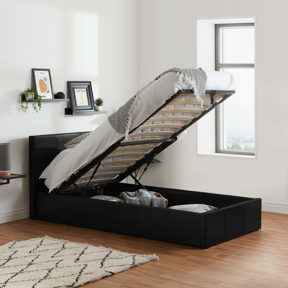 Berlin Single Black Faux Leather Ottoman Bed Image 8