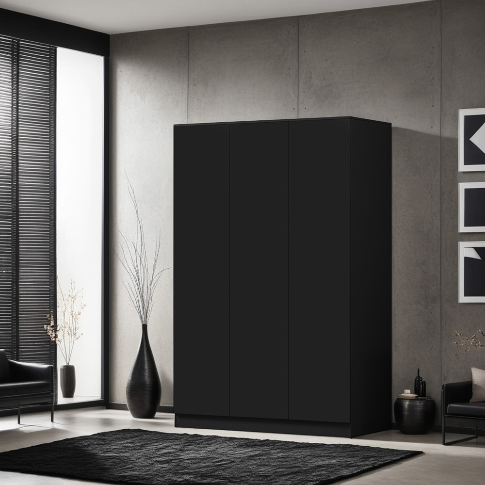 FWStyle Stora 3 Door Matt Black Wardrobe Image 3