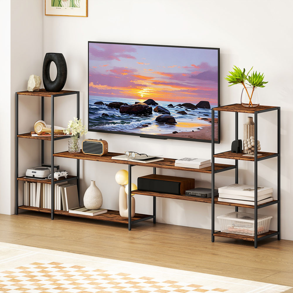 HOMCOM 8 Shelf Brown Industrial TV Unit Image 5