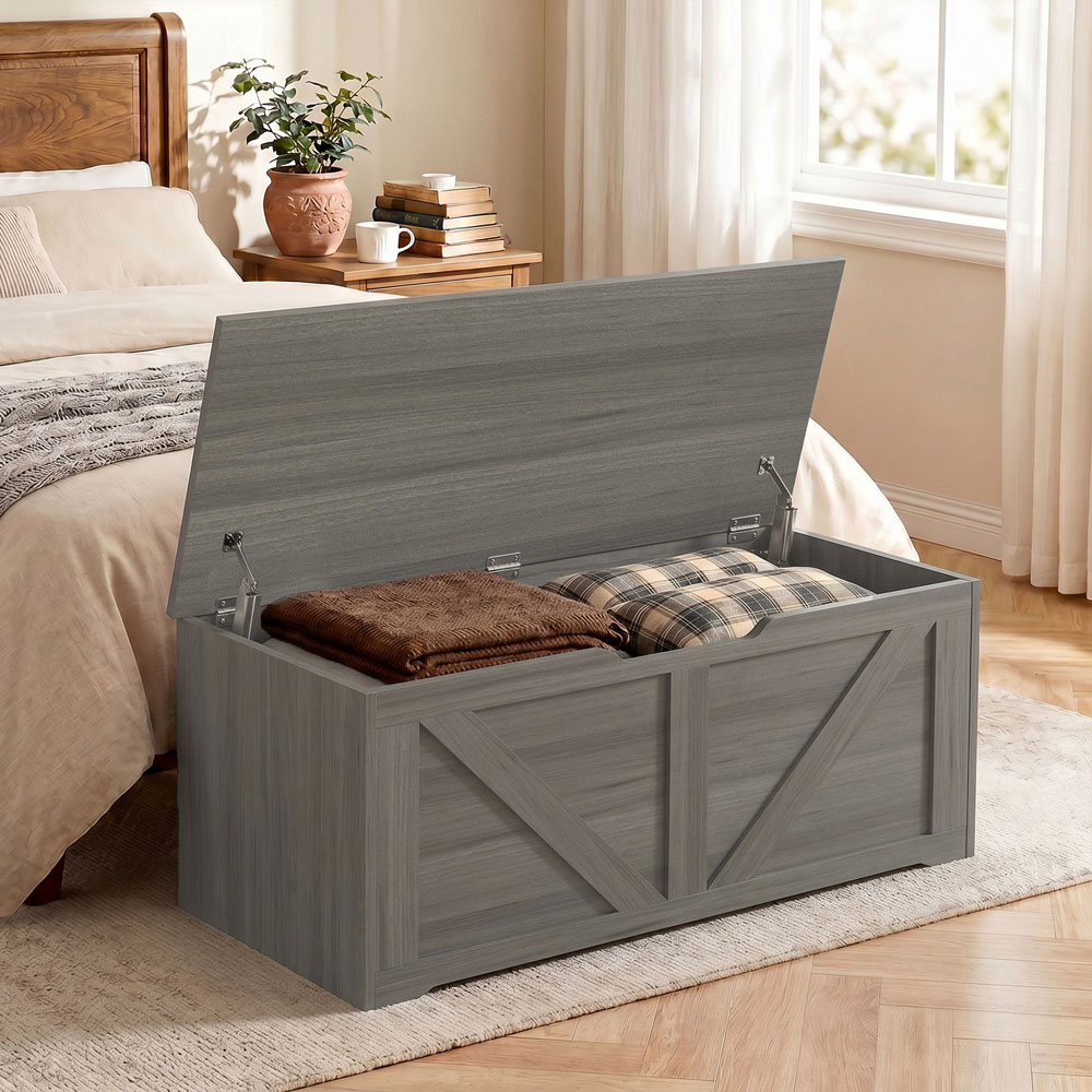 HOMCOM 127L Dark Grey Storage Trunk with Safety Hinges Image 2