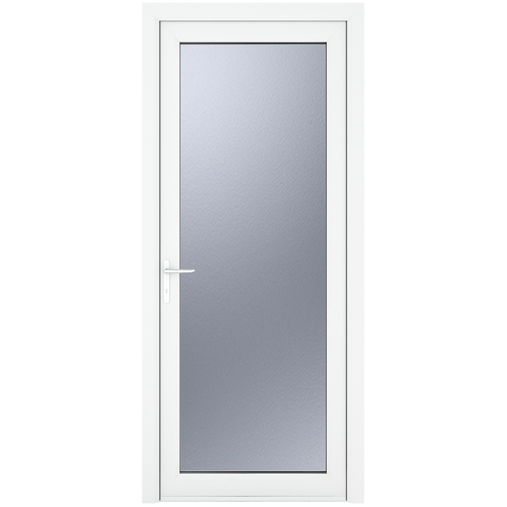 Crystal uPVC Triple Glazed Door Full Glass Right hand White Obscure Glass 840x2090mm Image 1