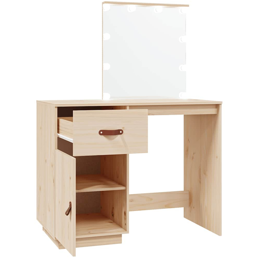 vidaXL Single Door Single Drawer Solid Wood Pine Dressing Table with LED Lights Image 3