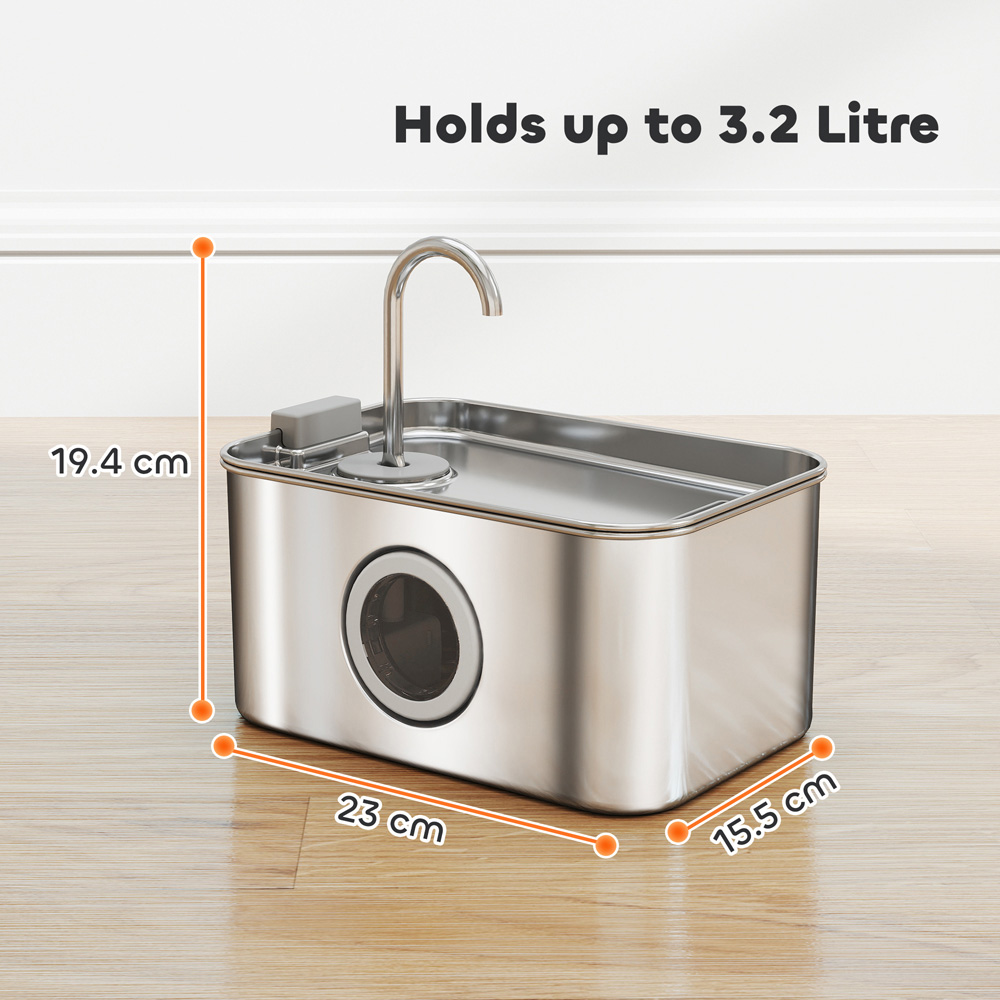 PawHut 3.2L Stainless Steel Cat Water Fountain Image 9