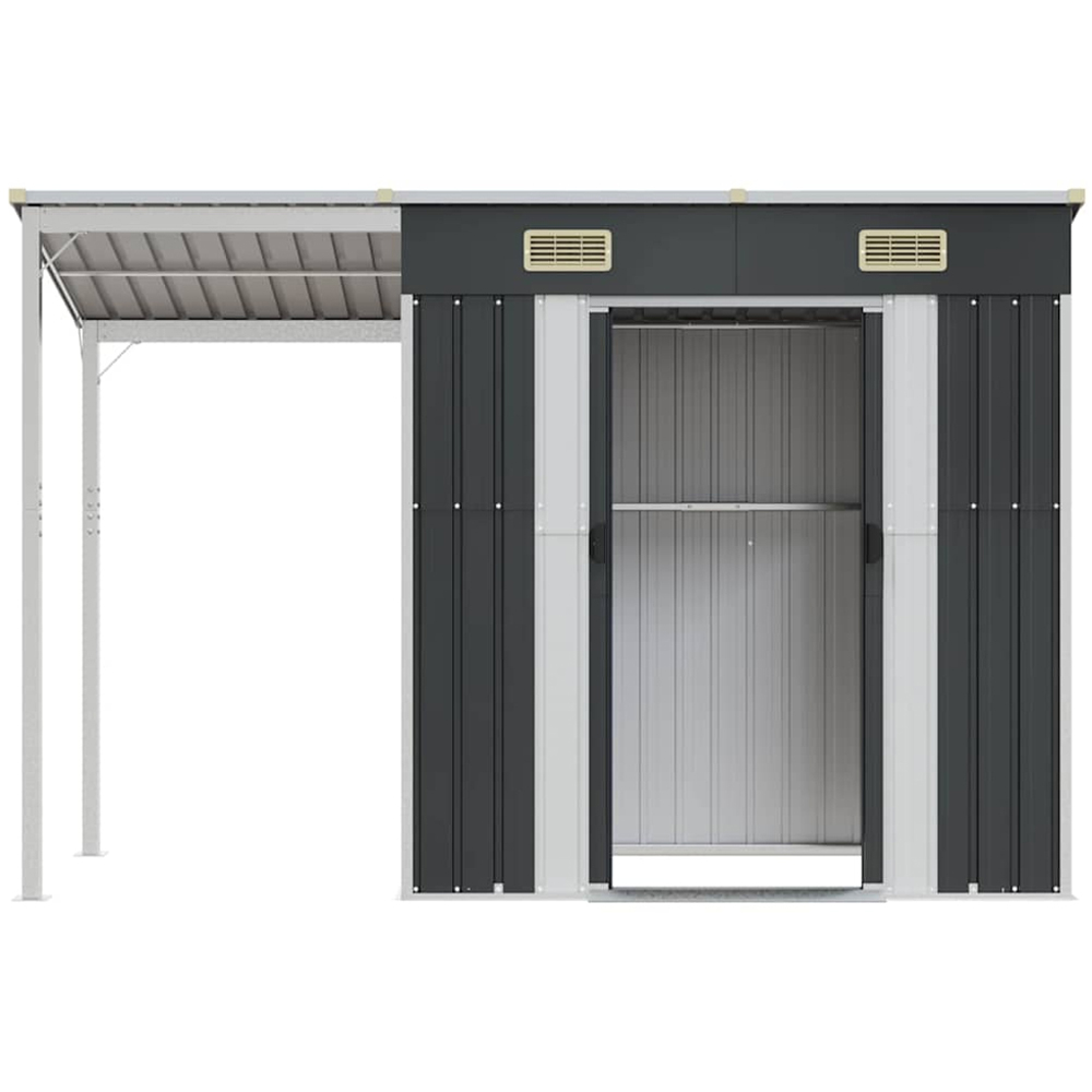 vidaXL 9 x 3.5ft Anthracite Galvanised Steel Garden Shed with Extended Roof Image 4