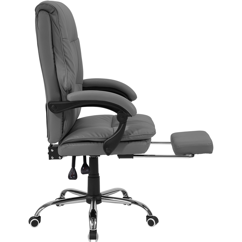 Living and Home Grey PVC Leather Reclining Backrest Office Chair with Footrest Image 5