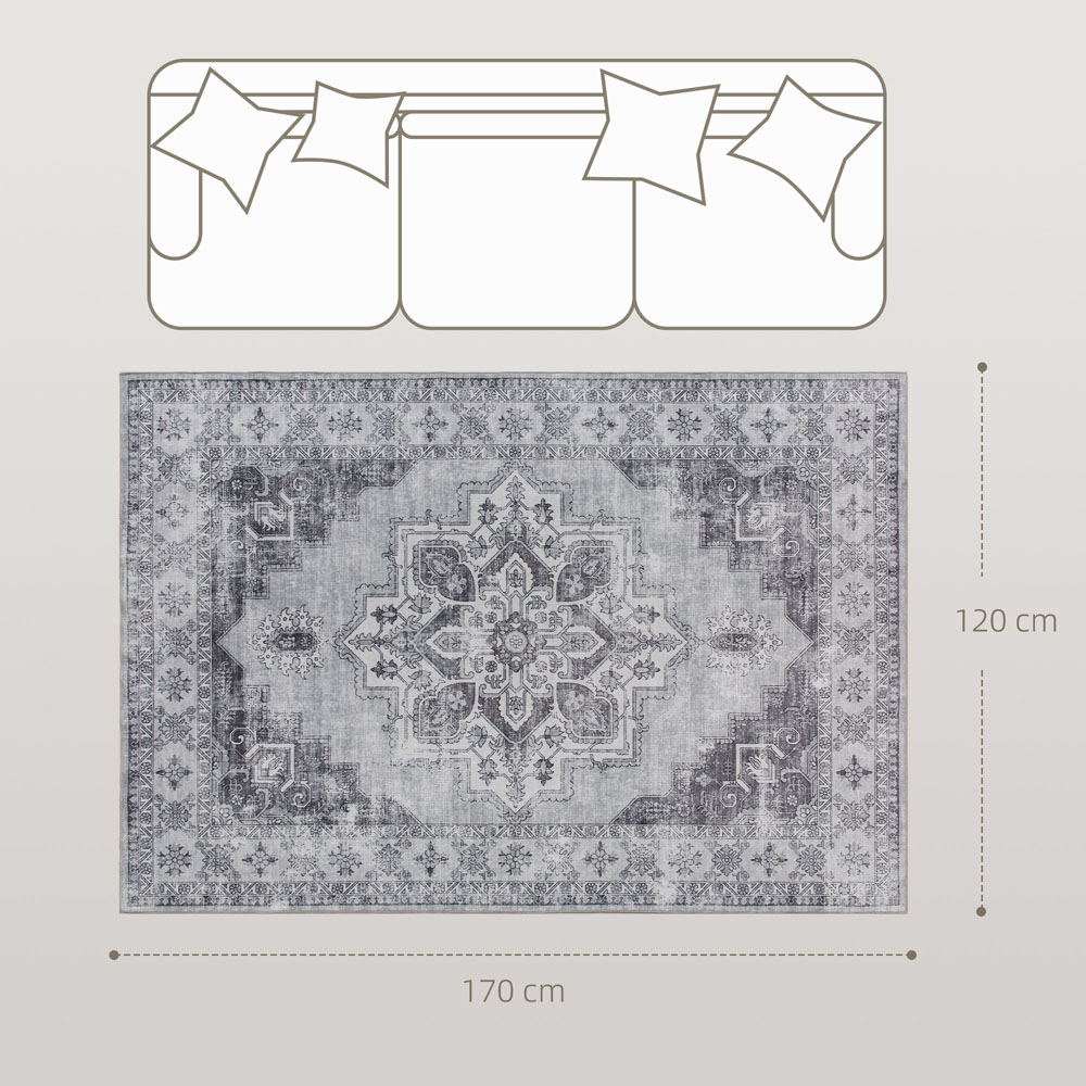 HOMCOM Grey Floral Flannel Non Slip Rug 170 x 120cm Image 9
