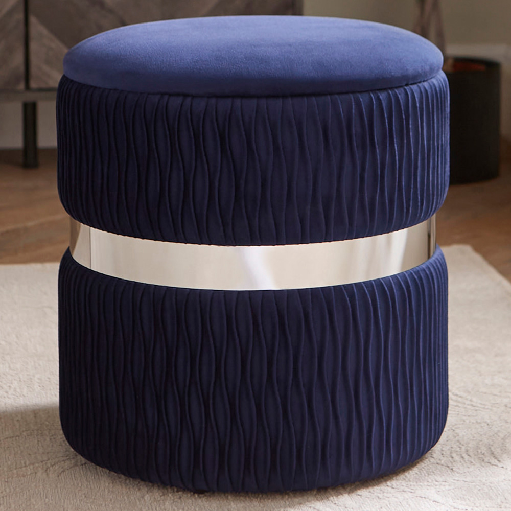 GFW Eden Midnight Blue Soft Velvet Storage Stool Image 1