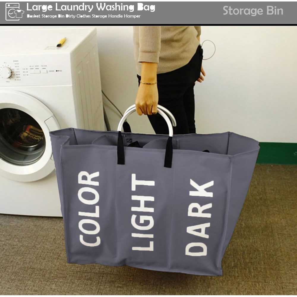 ATEK Dark Grey Triple Collapsible Laundry Basket Image 2