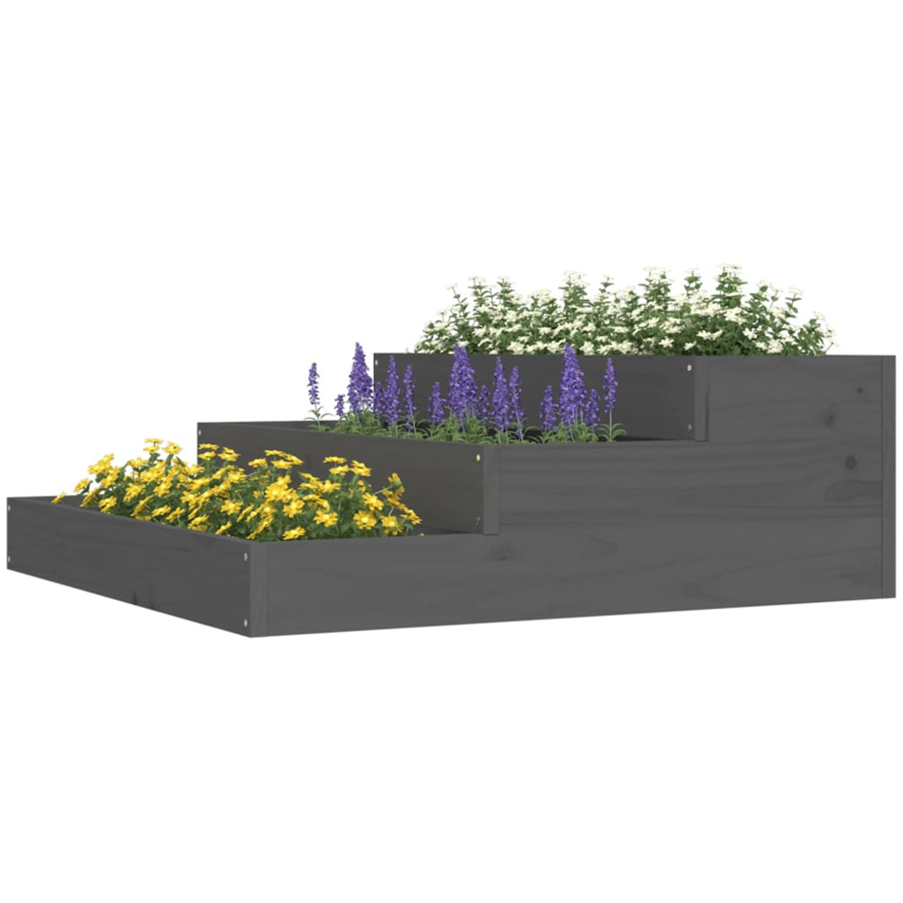 vidaXL Grey Solid Pine Wood Stair-Step Design Garden Planter 27 x 78 x 78cm Image 2