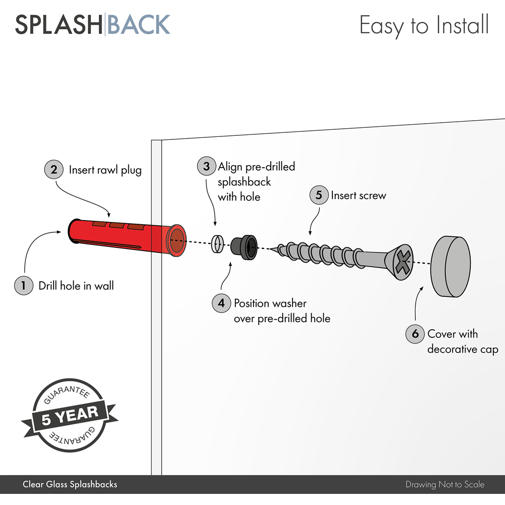 Clear Glass Bathroom Splashback with Bronze Caps 500 x 250 x 4mm Image 4